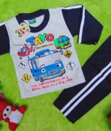 baju tidur piyama kaos panjang bayi 0-9bulan motif karakter little bus tayo bis kecil navy