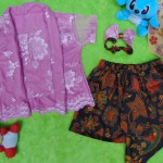 Setelan Baju Pesta Batik Kebaya Kutu Baru Brokat Brocade Elegan Bayi 0-15bulan Plus Headband Pink Dusty