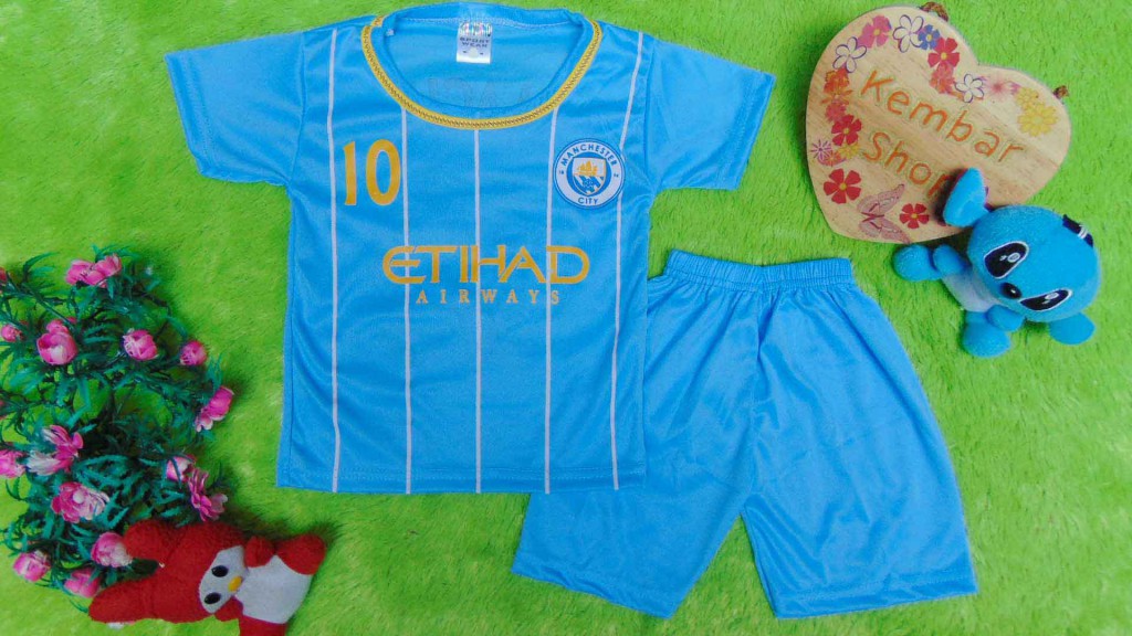 Setelan Baju Bola Bayi 0-12bulan Manchester City Biru Muda
