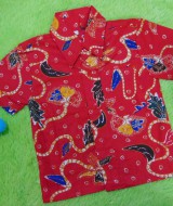 baju batik bayi anak laki-laki kemeja batik bayi hem anak cowok uk 0-2th baju pesta motif bambu merah