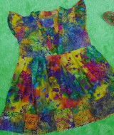 Dress baju batik anak perempuan cewek 1-2th krah V sayap motif abstrak colorful 28, lebar dada 30cm, panjang 50cm,cocok untuk acara pesta,keluarga,jalan-jalan