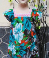 Dress baju santai batita perempuan cewek 3-4th Daster kerah renda adem lembut motif Green Orange Floral