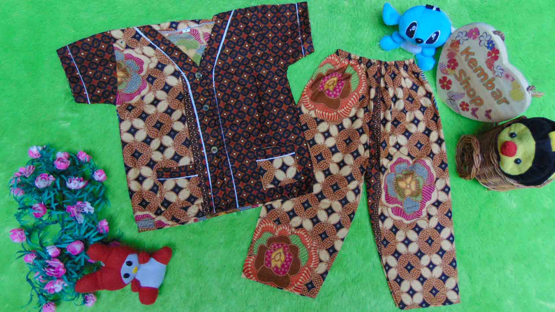 Setelan Baju Tidur Piyama Batik Bayi Celana Panjang size s 6-18bln motif kawung kembang RANDOM