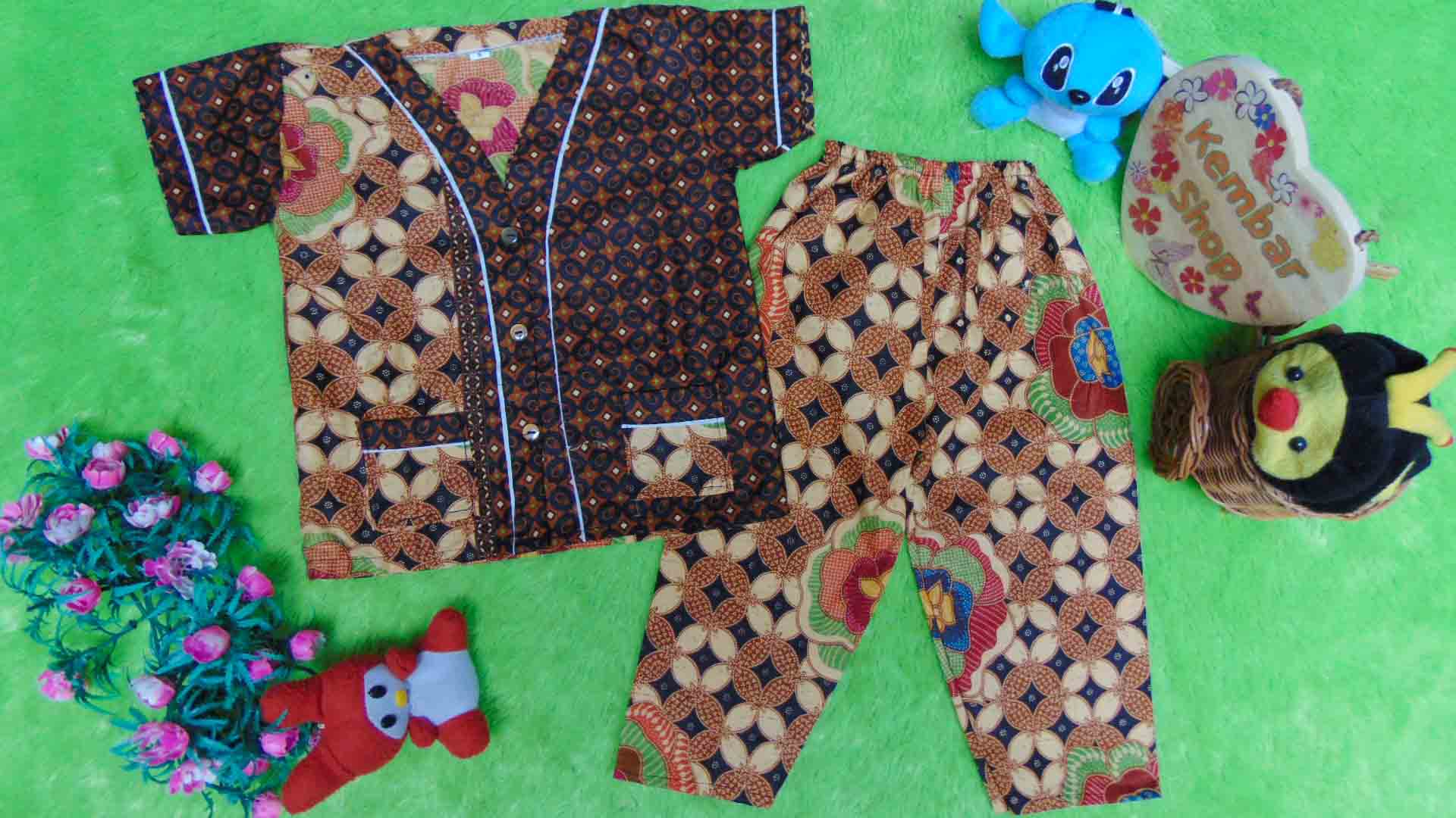Setelan Baju Tidur Piyama Batik Bayi Celana Panjang size s 6-18blnmotif kawung kembang RANDOM 2