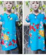 foto utama Dress baju santai batita perempuan cewek 3-4th Daster tali dada adem lembut motif bunga mekar biru