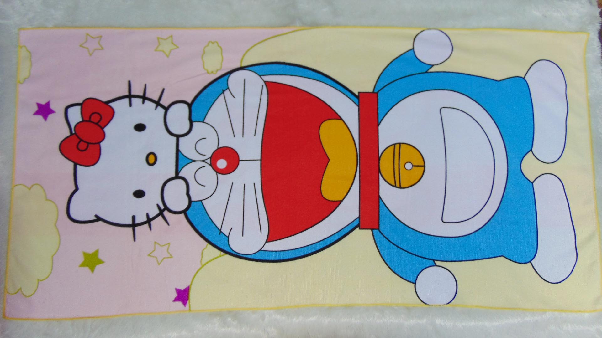 handuk mandi karakter karakter JUMBO SUPER BESAR motif Doraemon and Hello Kitty
