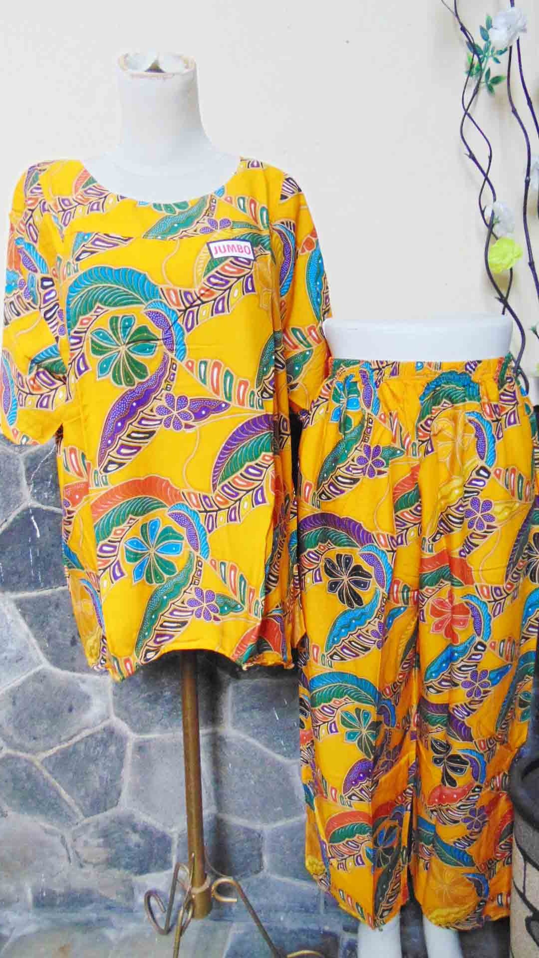 Baju Santai Setelan Piyama Babydoll Batik CP Jumbo Motif Bulu Merak Busui Friendly Kualitas Juara (2)