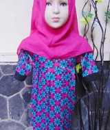 PALING MURAH Baju Muslim Gamis Aira Anak Bayi Perempuan 6-18bulan Plus Hijab Pink Flowers 40 Lebar Dada 26cm, Panjang 55cm