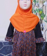 PALING MURAH Baju Muslim Gamis Aisyah Anak Bayi Perempuan 1-2th Plus Hijab orange 45 Lebar Dada 28cm, Panjang 53cm