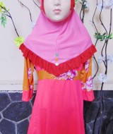 PALING MURAH Baju Muslim Gamis Aisyah Anak Bayi Perempuan 2-3th Plus Hijab pink stabilo 47 Lebar Dada 33cm, Panjang 59cm