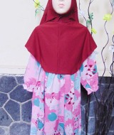 PALING MURAH Baju Muslim Gamis Azizah Anak Perempuan 4-5th Plus Hijab Happy Pink Maroon