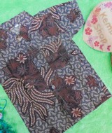 Baju batik bayi anak laki-laki kemeja batik batita hem anak cowok 3-4th baju pesta motif pari cokelat