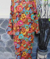baju tidur santai batik longdress cantik daster lengan panjang wanita longdres baladewa motif bunga latar cokelat
