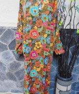 baju tidur santai batik longdress cantik daster lengan panjang wanita longdres baladewa motif bunga latar hijau