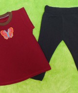setelan baju bayi perempuan cewek 0-12bulan plus legging motif Butterfly Maroon 30 Lebar Dada 27,5cm, Panjang Baju 39cm, Panjang Celana 42cm