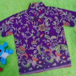 Baju batik bayi anak laki-laki kemeja batik batita hem anak cowok 2-4th baju pesta motif vas ungu