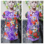 Dress baju santai batita perempuan cewek 3-4th Daster tali dada adem lembut motif bunga mekar ungu