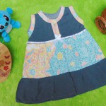 dress batik cewek baju batik bayi perempuan 0-6bulan pita lengan kutung motif sulur abu