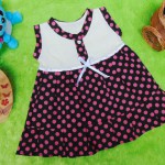 dress santai cewek baju santai bayi perempuan 0-6bulan pita lengan kutung motif polka pink