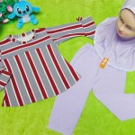 PLUS HIJAB setelan baju legging muslim anak Aisyah gamis bayi 0-12bulan jilbab pita n stripe
