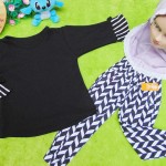 PLUS HIJAB setelan baju legging muslim anak Aisyah gamis bayi  1-2th jilbab pita monokrom