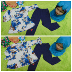 PLUS HIJAB setelan baju legging muslim anak Azzahra gamis bayi 6-18bulan plus jilbab flower navy