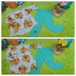 PLUS TURBAN setelan baju legging muslim anak Azzahra  bayi 6-18bulan flower blue tosca