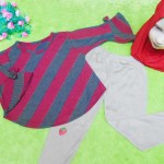 PLUS HIJAB setelan baju legging muslim anak Azzahra gamis bayi 6-18bulan plus jilbab stripe red  