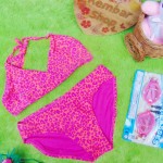 FREE KACAMATA RENANG bikini baju renang anak branded XHILARATION leopard pink orange uk M 4-6tahun 