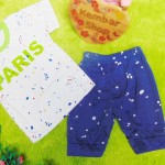 setelan kaos anak bayi combed PARIS plus celana denim size 1 usia 0-9 bulan